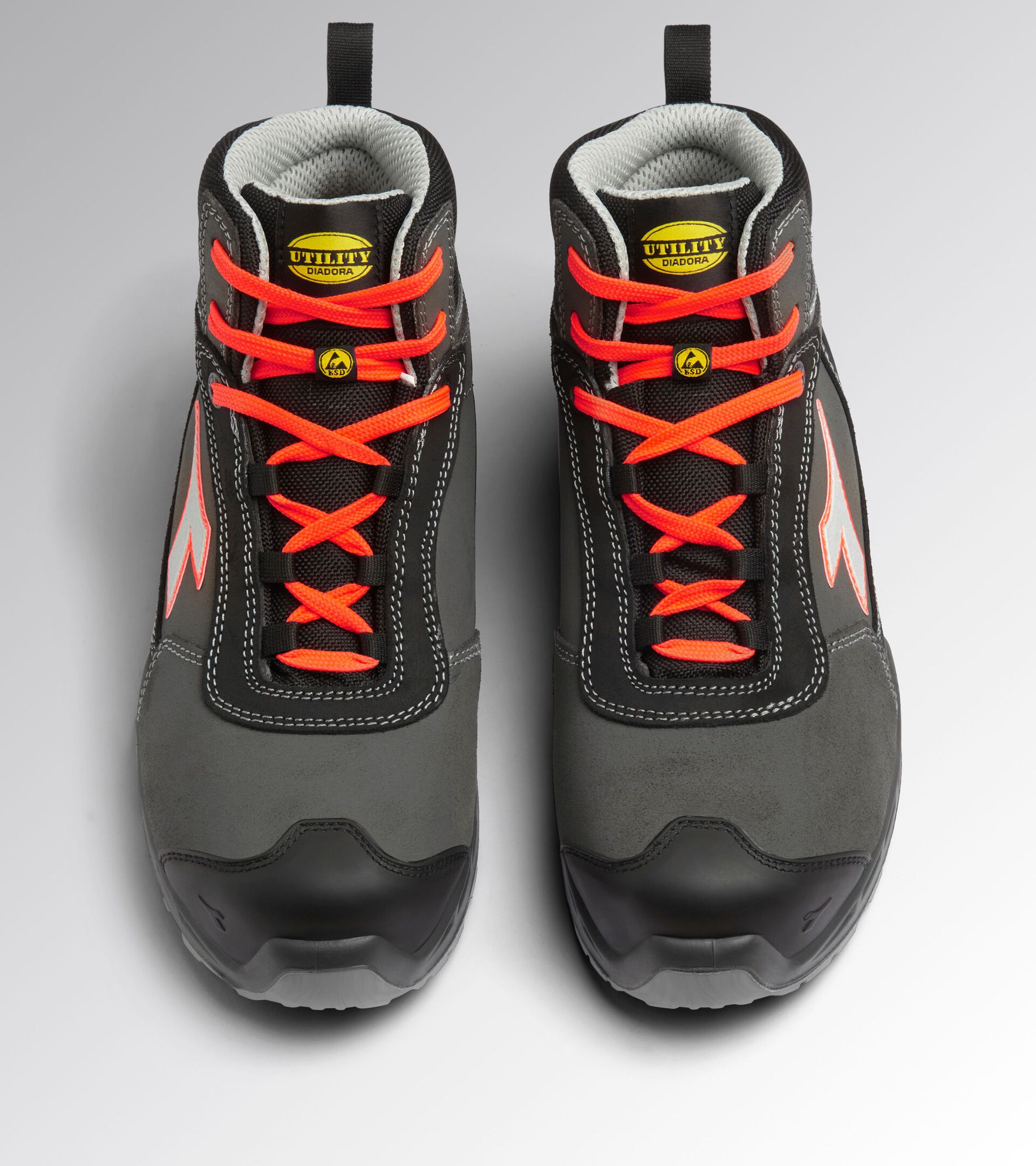 High safety shoe SHARK STABLE IMPACT LEATHER MID S3S FO SR SC ESD BLACK/RED FLUO - Utility