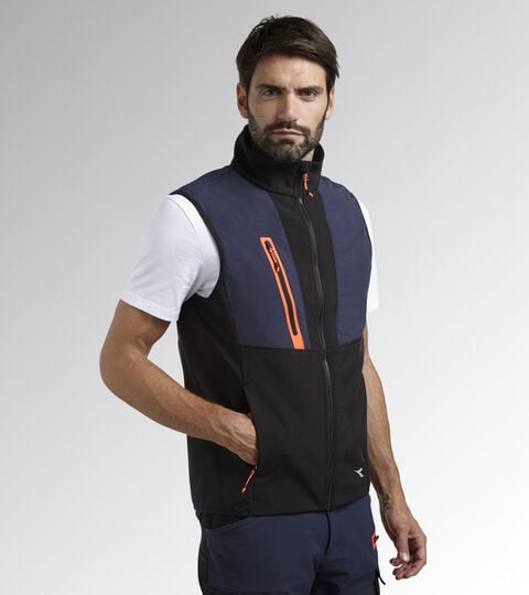 VEST SOFTSHELL HYBRID, BLACK/BLUE DENIM Work gilet VEST SOFTSHELL HYBRID BLACK/BLUE DENIM - Utility