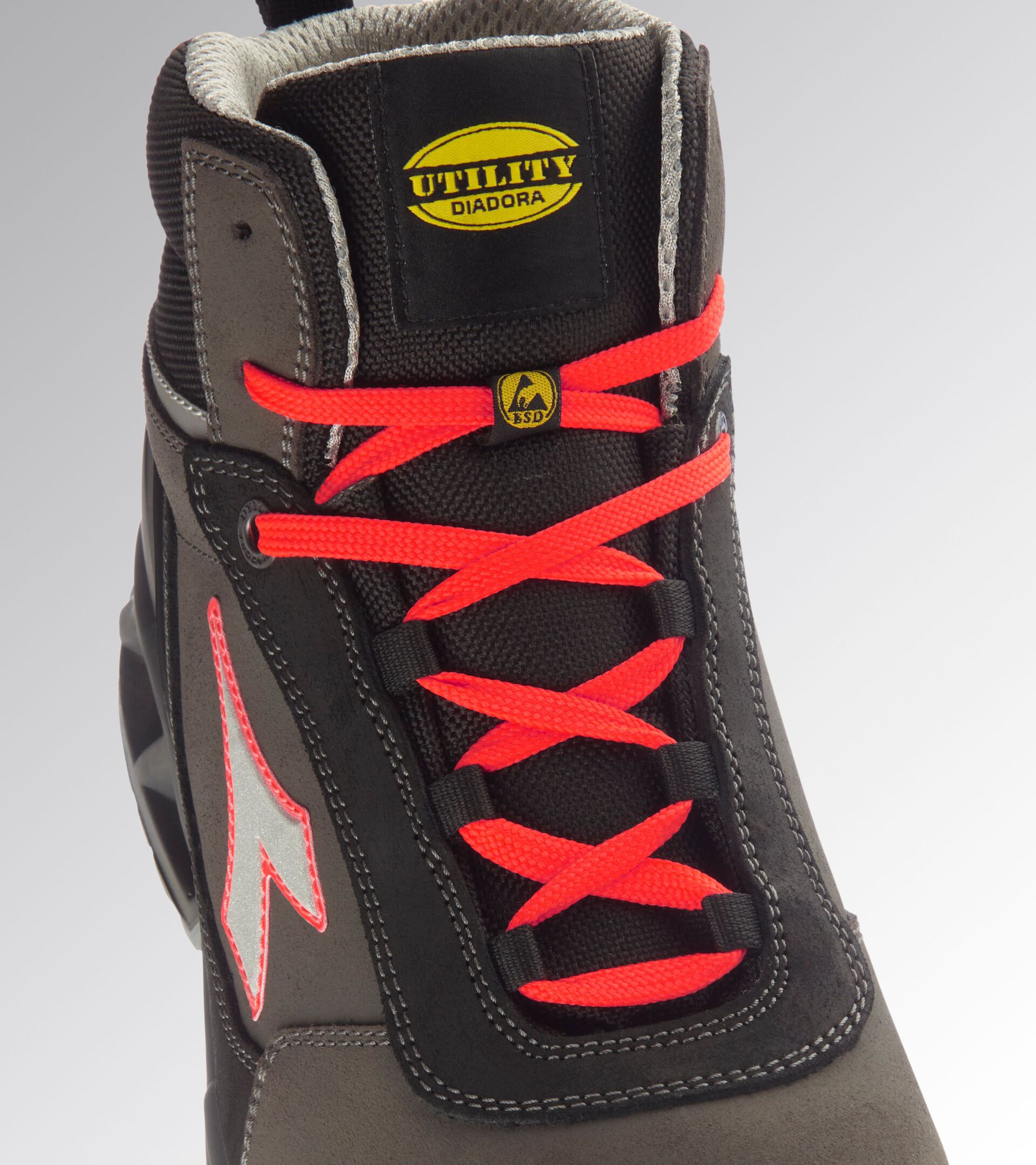 High safety shoe SHARK STAB IMP LEAT MID S3 SRC ESD BLACK/RED FLUO - Utility