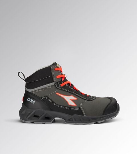 High safety shoe SHARK STABLE IMPACT LEATHER MID S3S FO SR SC ESD BLACK/RED FLUO - Utility