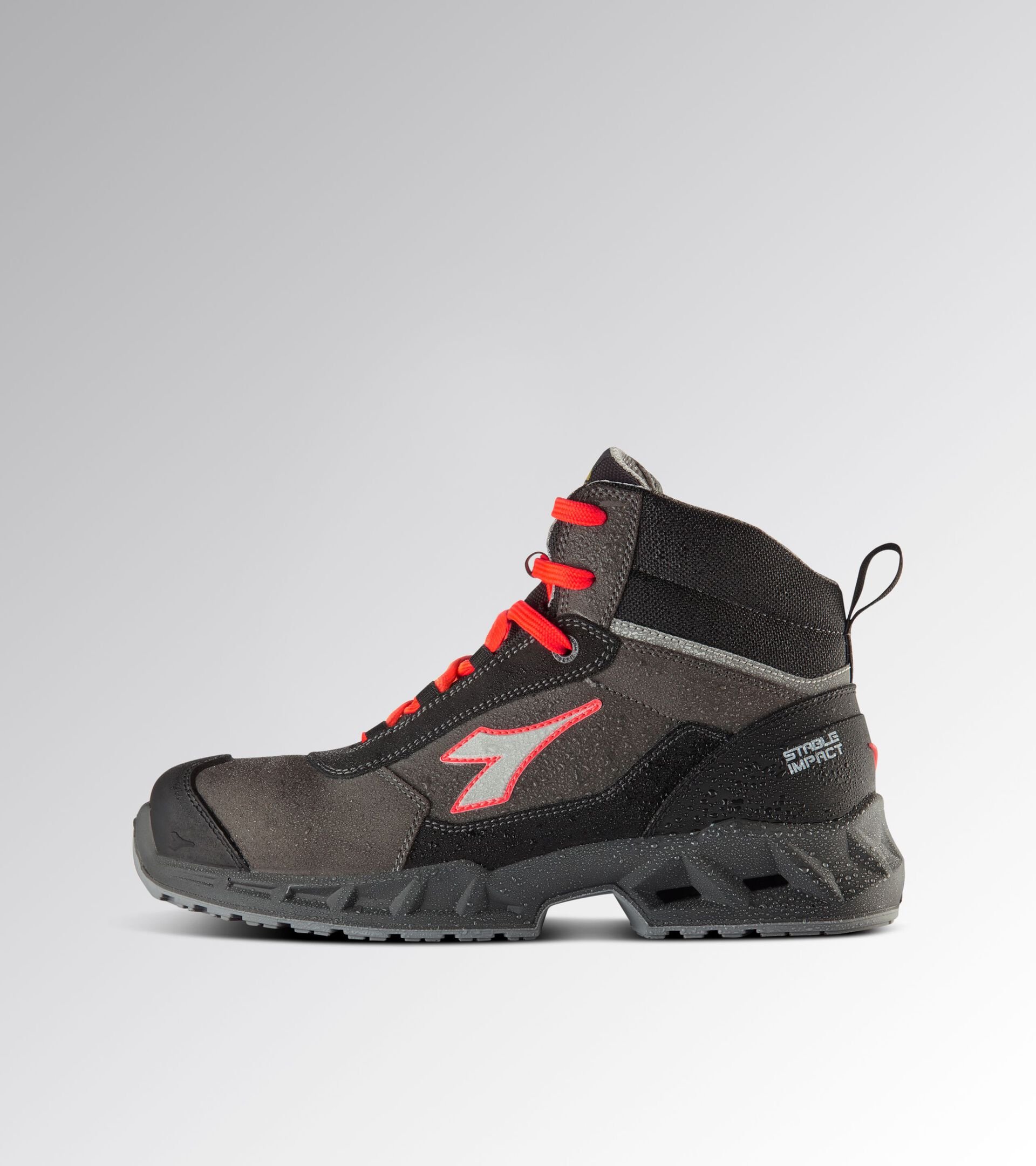 High safety shoe SHARK STAB IMP LEAT MID S3 SRC ESD BLACK/RED FLUO - Utility