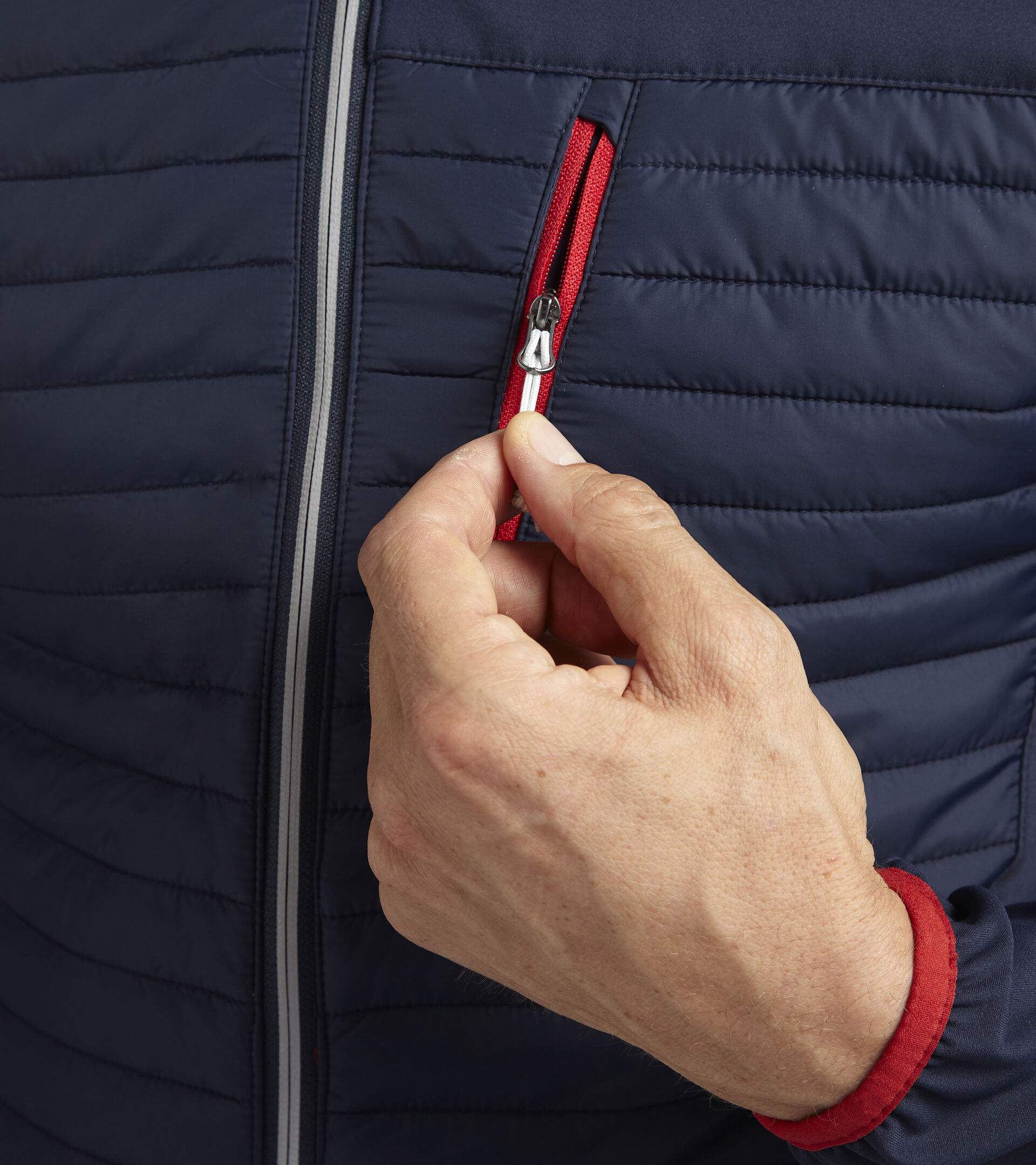 HYBRID SWEAT-JACKET COLOR BLOCK, SAMBA/DARK SAPPHIRE, hi-res