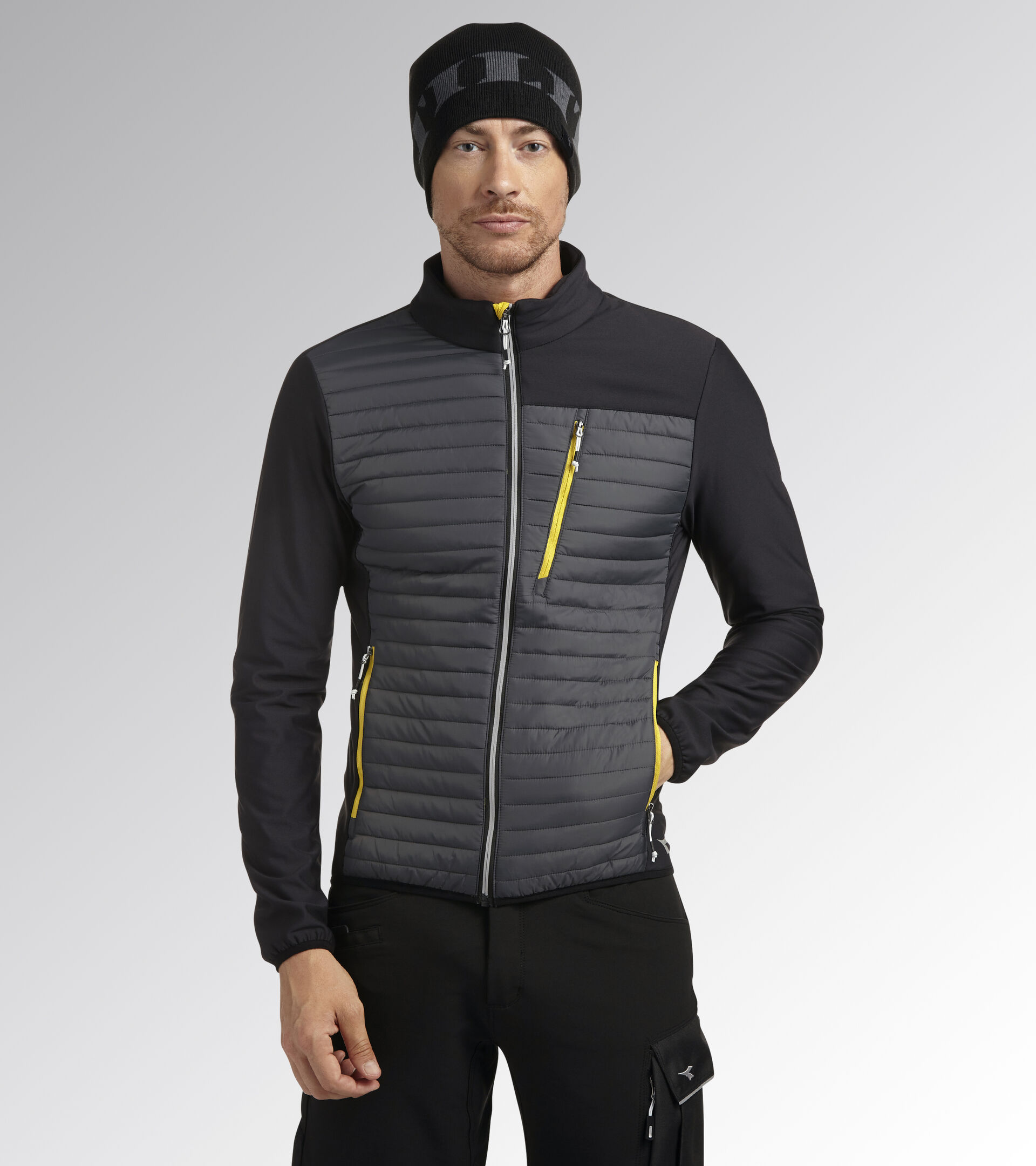 HYBRID SWEAT-JACKET COLOR BLOCK, BLK/FOREST NIGHT/YELLOW FLOWER, hi-res